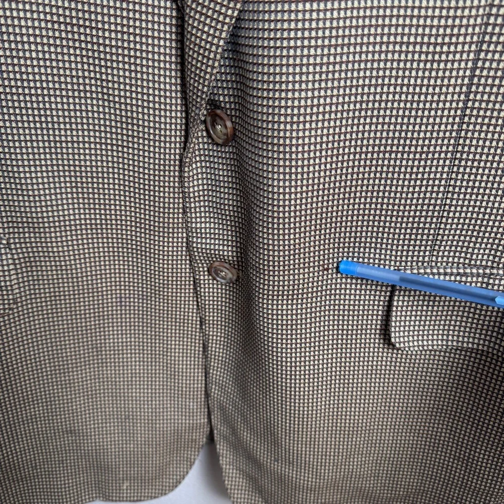 Ermenegildo Zegna Silk Wool Blazer Suit Jacket Tan Black‎ Houndstooth 46R Flaws